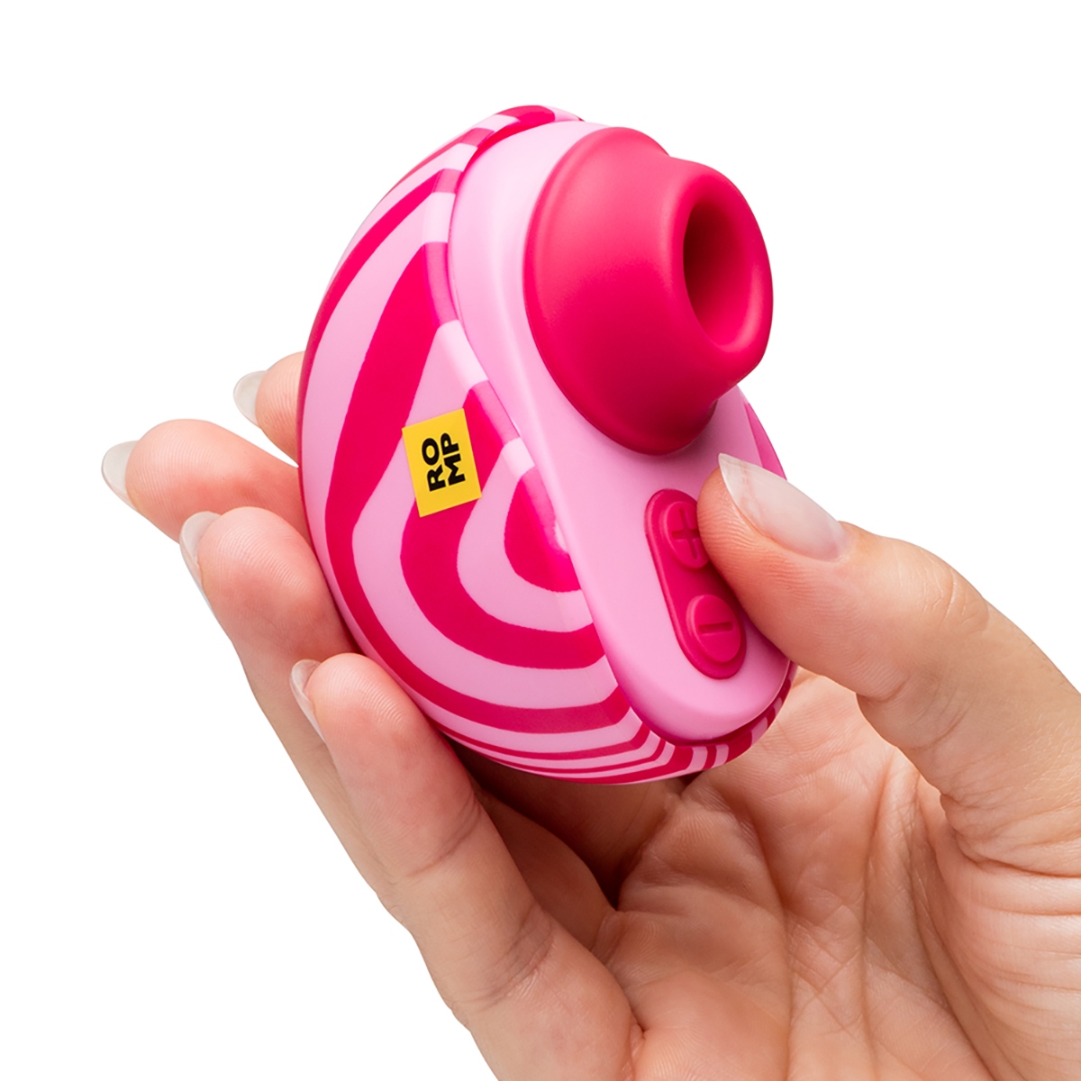 Angled view of the  ROMP vibrator designed for intimate use