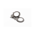 Creative Conceptions vibrator SEI MIO Secure and Begging for Amore Robust Metal Handcuffs shown in hand for scale
