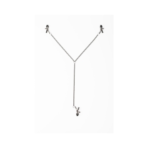 Creative Conceptions vibrator SEI MIO Triple Tease Adjustable Nipple and Clit Clamp Set shown in hand for scale