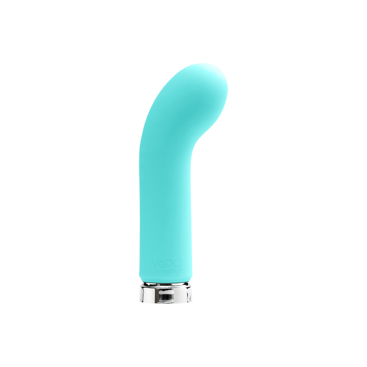 Turquoise VeDO vibrator Gee Plus Mini shown in hand for scale