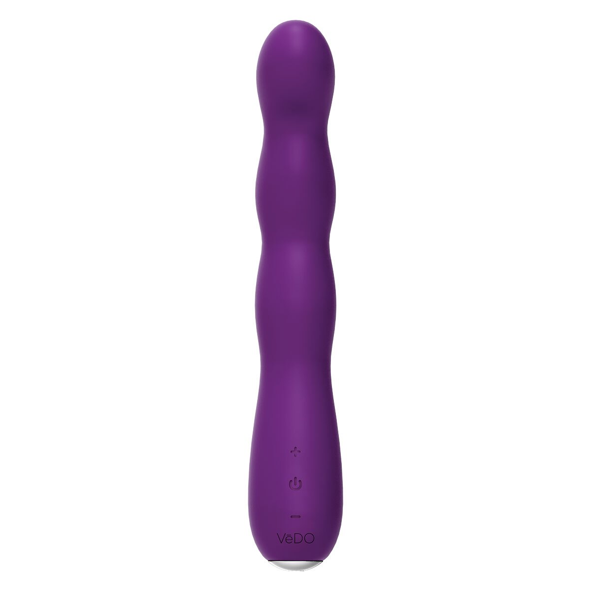Purple VeDO vibrator Quiver PLUS shown in hand for scale