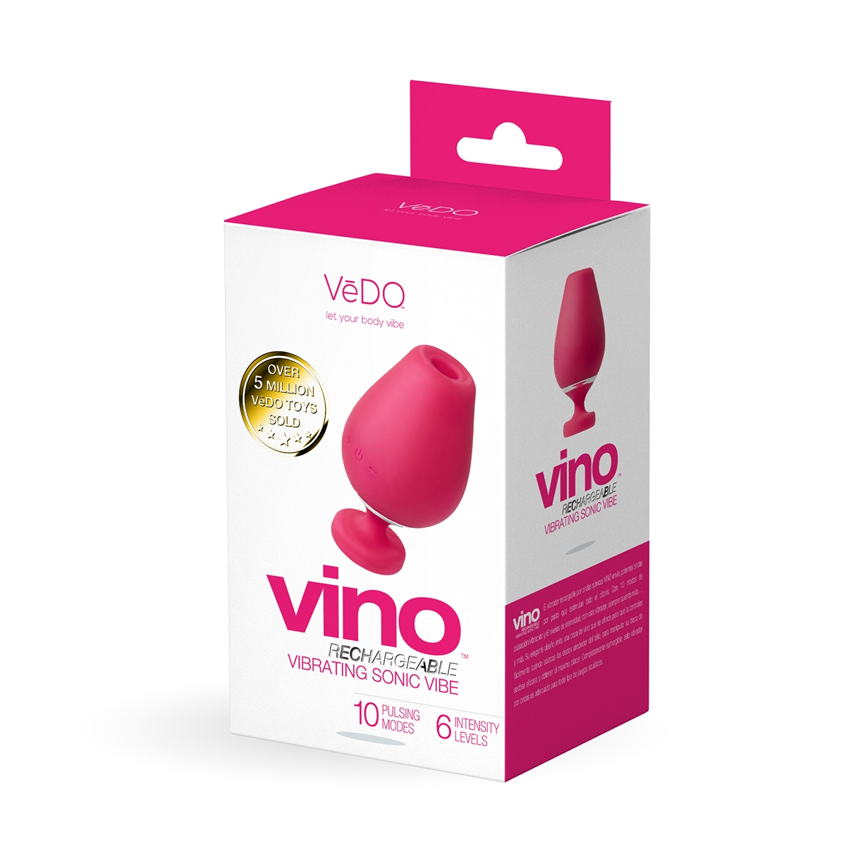 Angled view of the Pink VeDO vibrator designed for intimate use