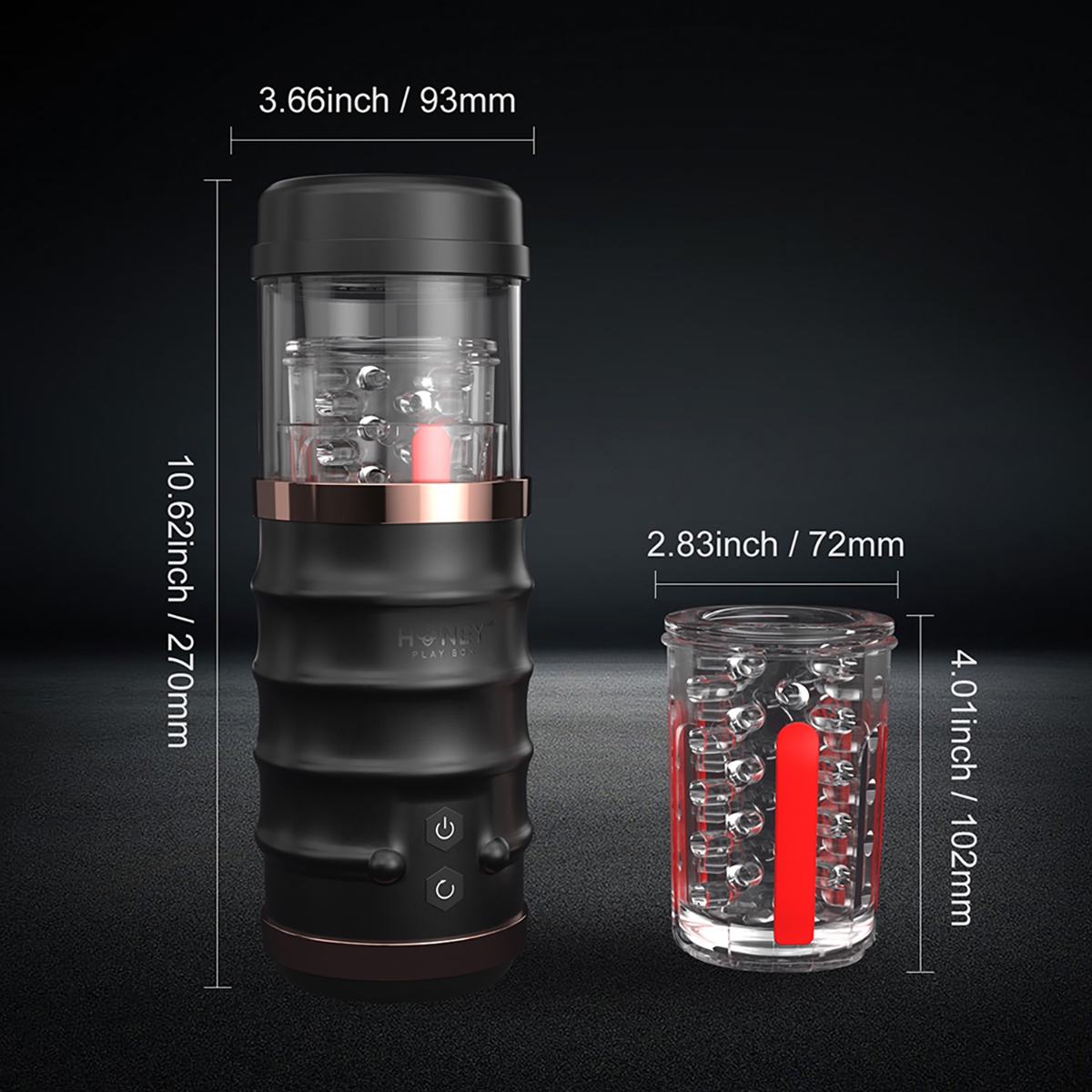 Close-up of the Black Honey Play Box vibrator for texture detail