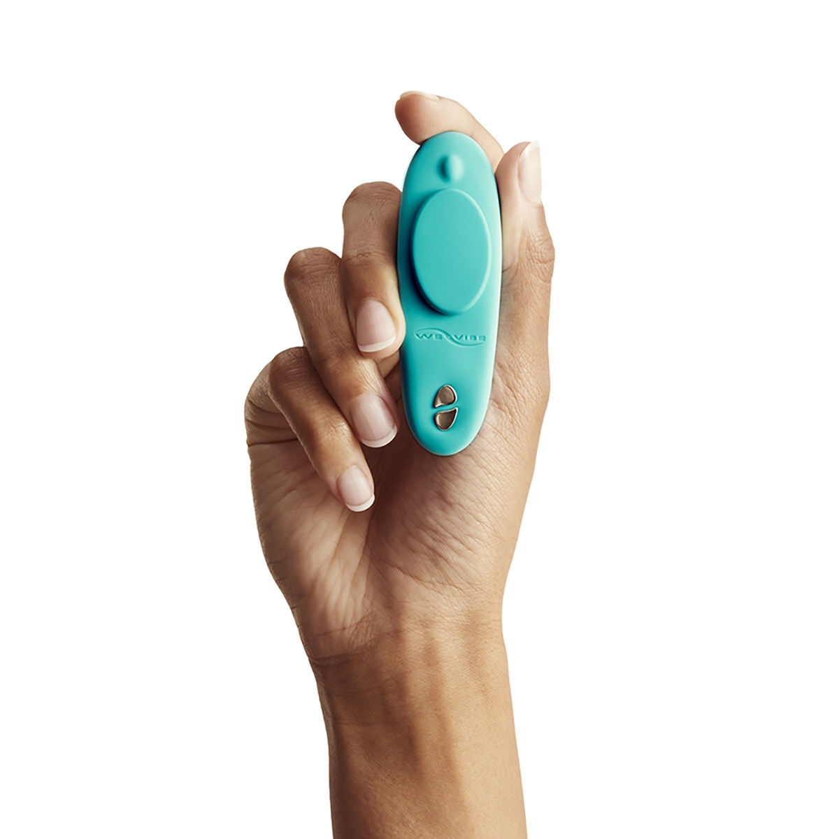 Angled view of the Teal We-Vibe vibrator designed for intimate use
