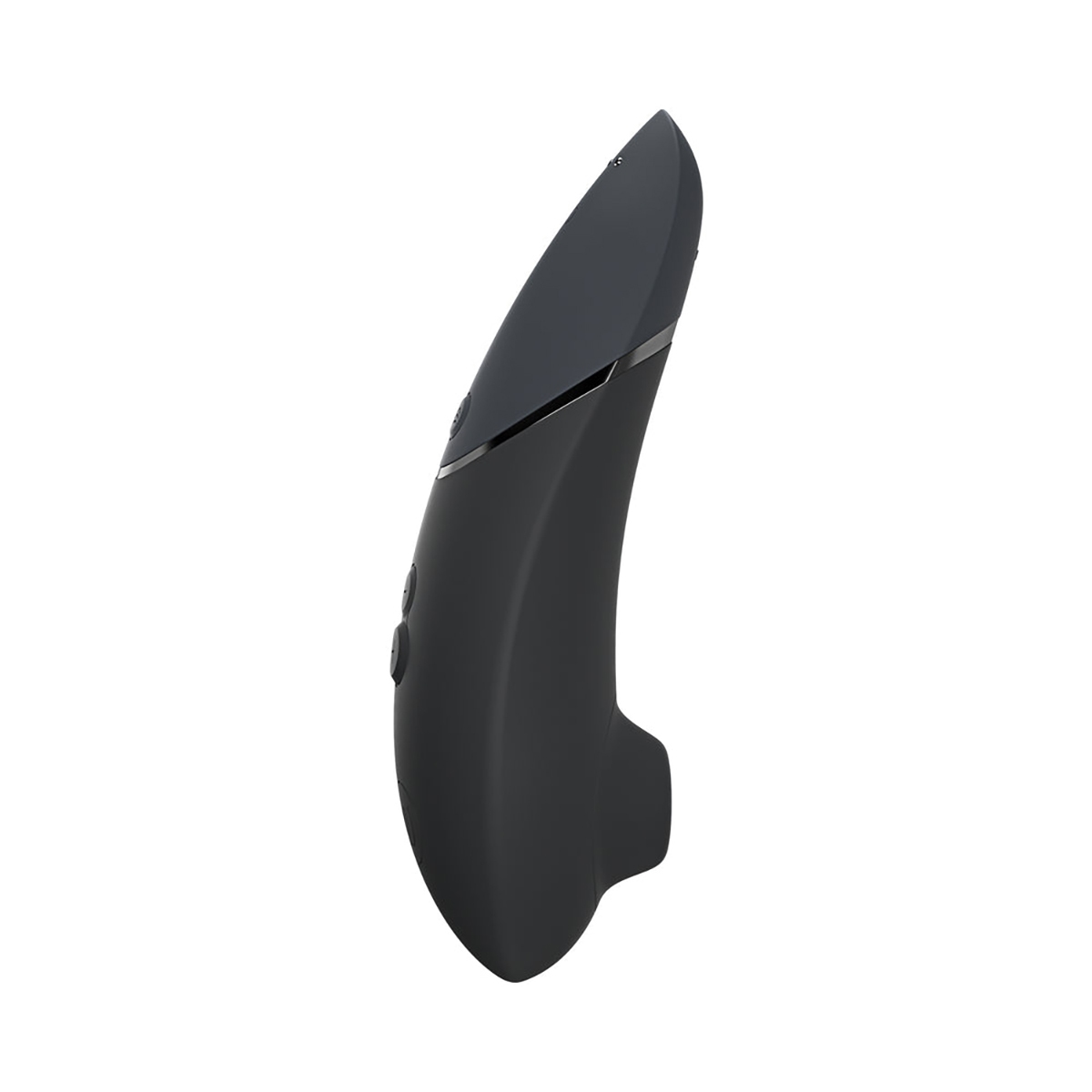 The Black Womanizer vibrator resting on soft fabric surface