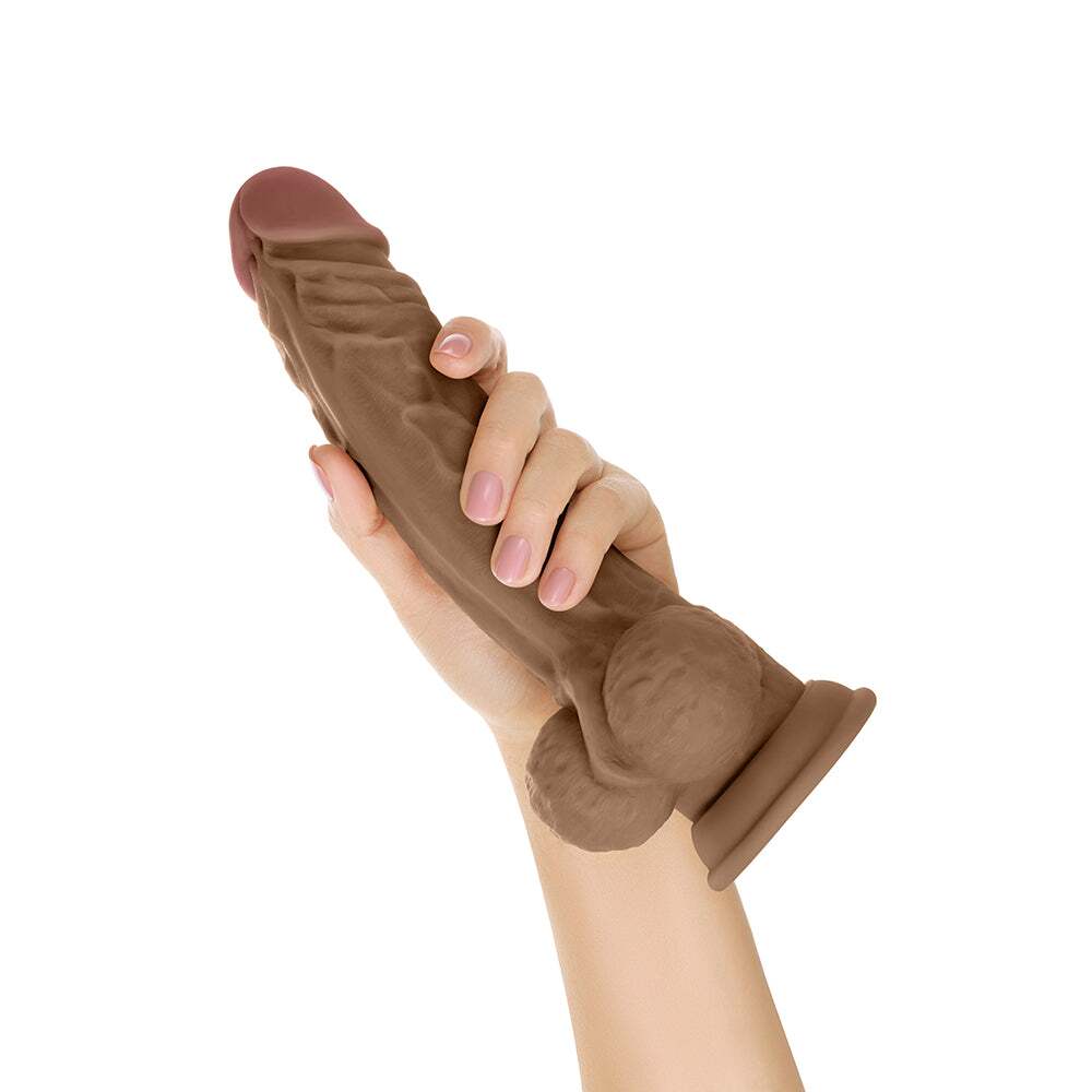 10.5 inch Dildo by Shaft in Tan Light Brown Mocha shown for pegging Her or Him