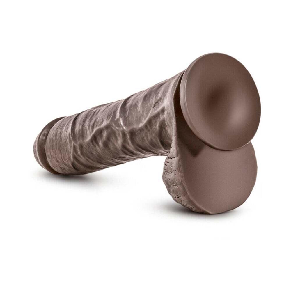 11.5 inch Dildo by Blush in Dark Brown shown for pegging Her or Him