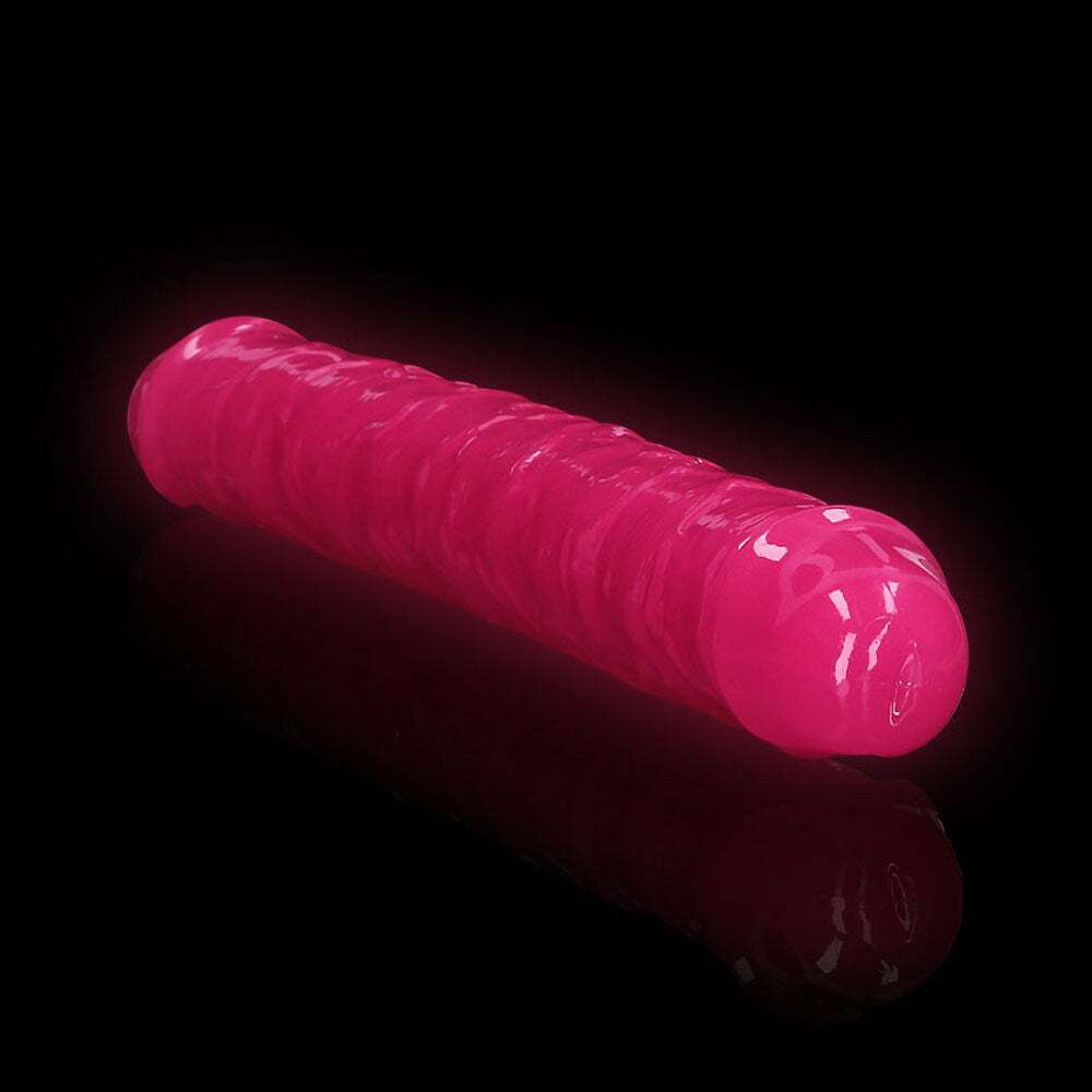 12 inch Dildo by Shots in Hot Pink Magenta Fuchsia shown for pegging Her or Him