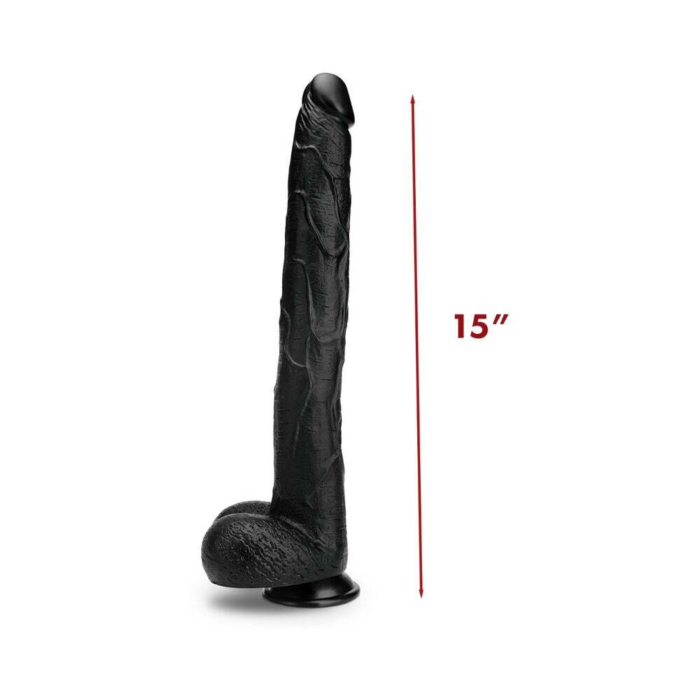 15 inch Dildo by Prowler RED in Black shown for pegging Her or Him