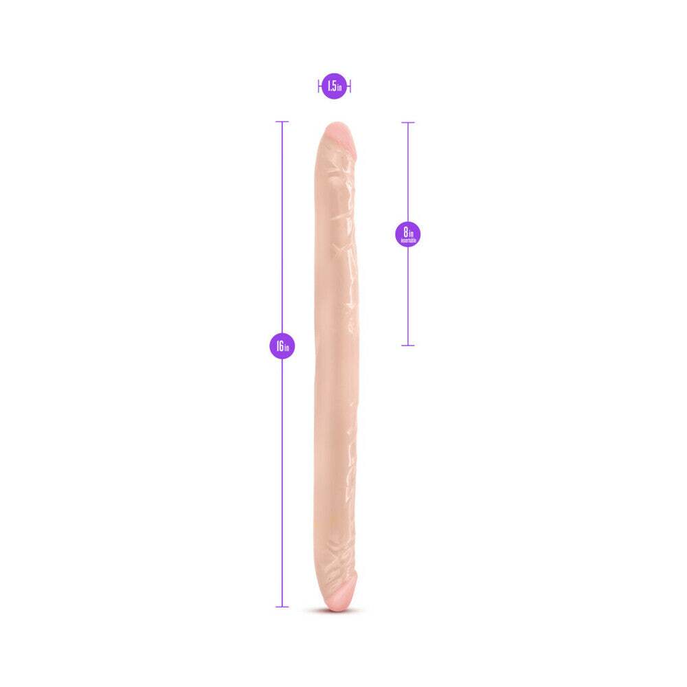 16 inch Dildo by Blush in Vanilla Ivory Beige shown for pegging Her or Him
