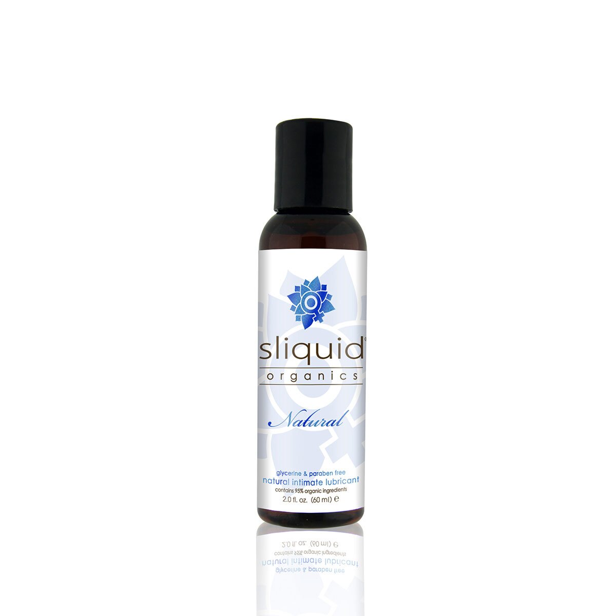 Bottle of 2 oz Vegan Lube Sliquid showing plant-powered formula