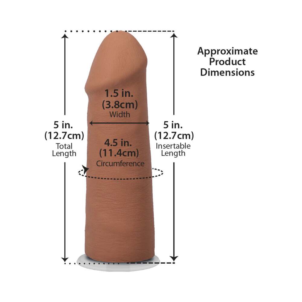 5 inch Dildo by Doc Johnson in Tan Light Brown Mocha displayed for pegging Him or Her