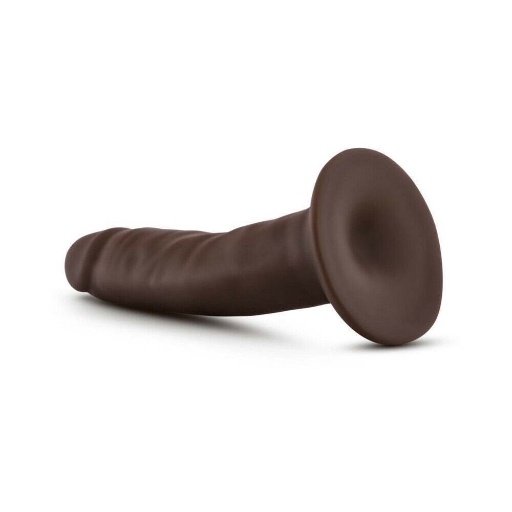 5.5 inch Dildo by Blush in Dark Brown shown for pegging Her or Him