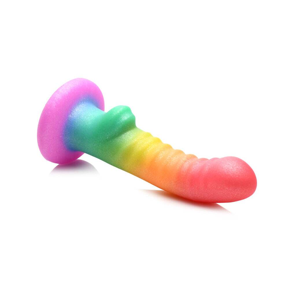 6.5 inch Dildo by Curve Novelties in Rainbow shown for pegging Her or Him