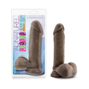 8 inch Dildo Blush Dark Brown Au Naturel Posable Dual Density with Balls