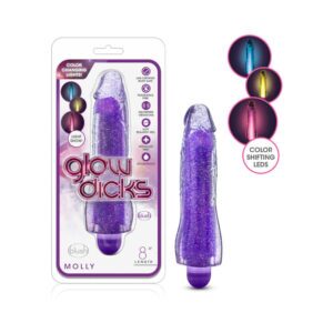 8 inch Dildo Blush Purple Glow Dicks Molly Color Changing Vibrating Glitter