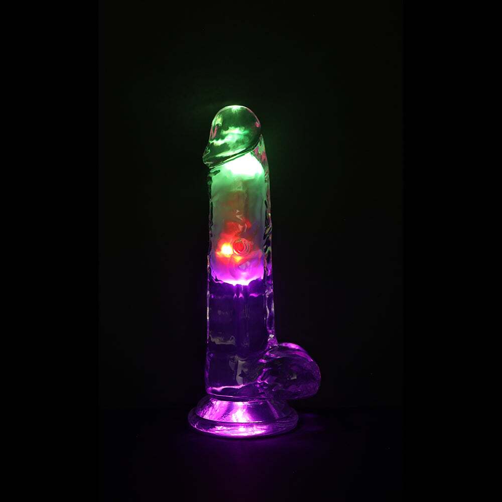 7 inch Dildo by Shots in Clear displayed for pegging Him or Her