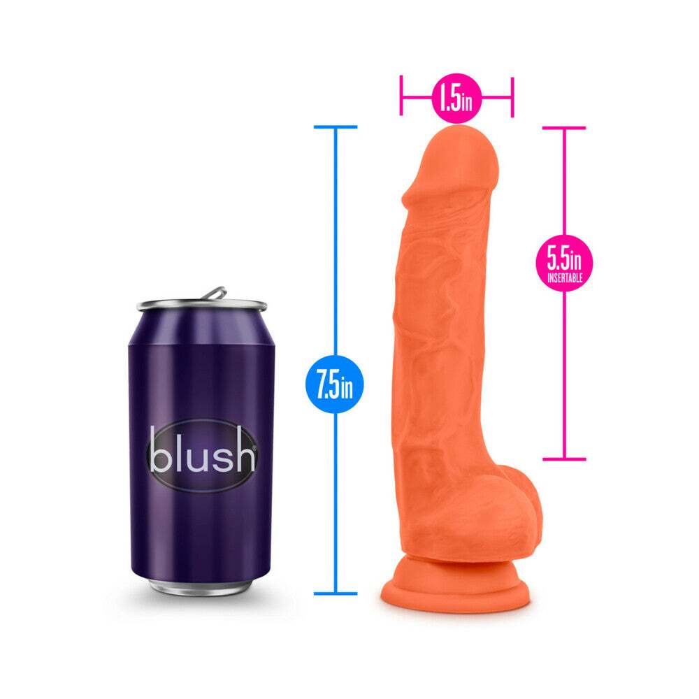 7.5 inch Dildo by Blush in Orange displayed for pegging Him or Her