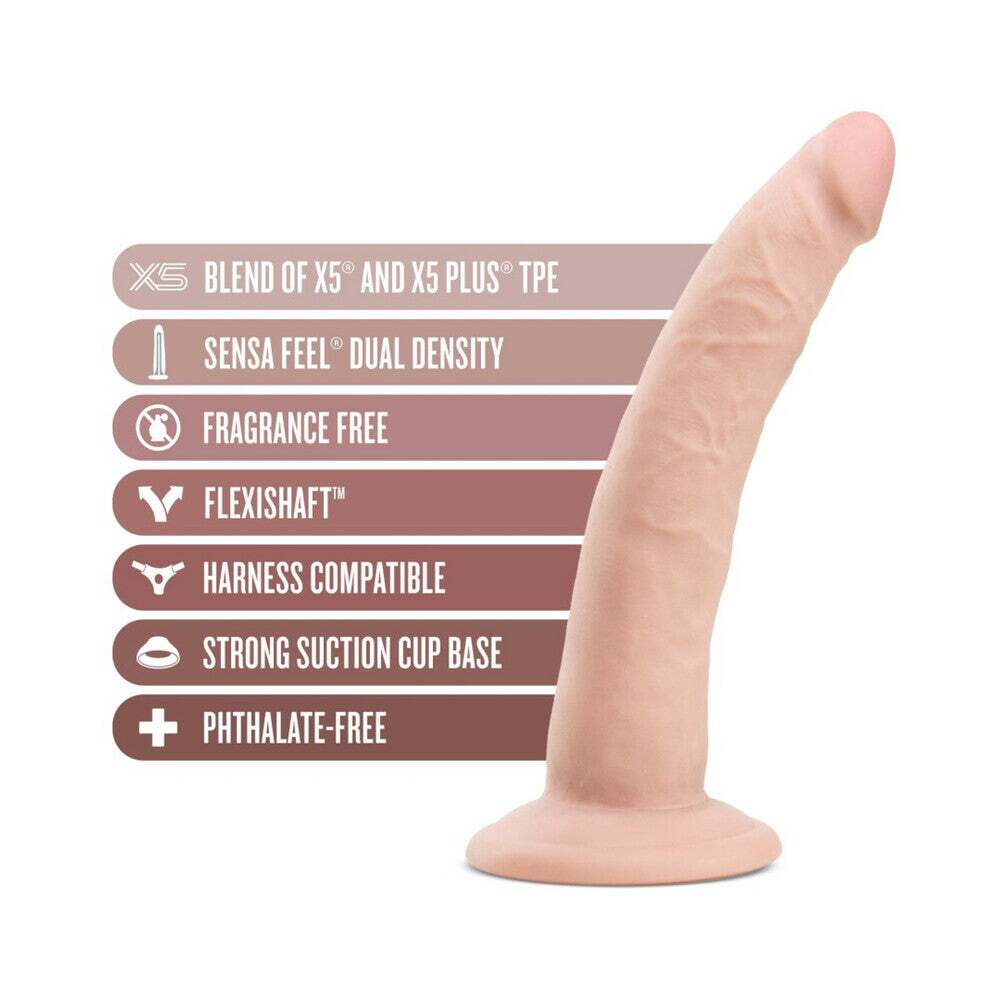 7.5 inch Dildo by Blush in Vanilla Ivory Beige shown for pegging Her or Him