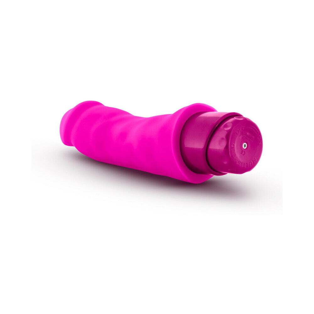 7.75 inch Dildo by Blush in Hot Pink Magenta Fuchsia shown for pegging Her or Him