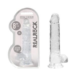 8 inch Dildo Shots Clear RealRock Crystal Realistic With Balls and Suction Cup