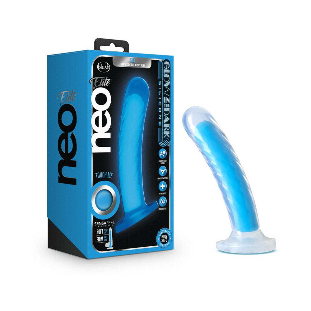7 inch Dildo by Blush in Blue shown for use by Her or Him