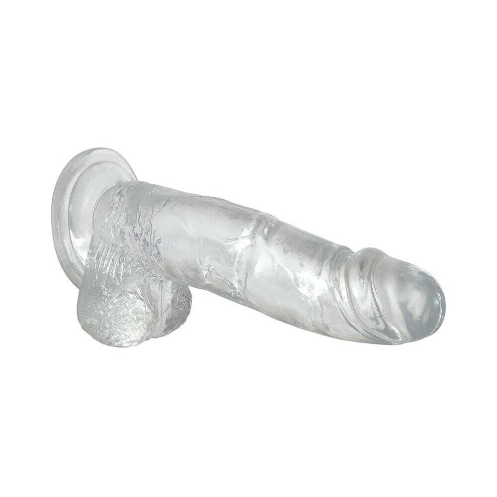 8 inch Dildo by Adam & Eve in Clear shown for pegging Her or Him