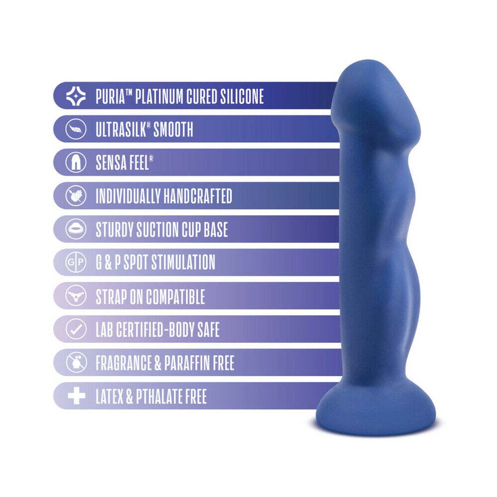 8 inch Dildo by Blush in Blue shown for pegging Her or Him