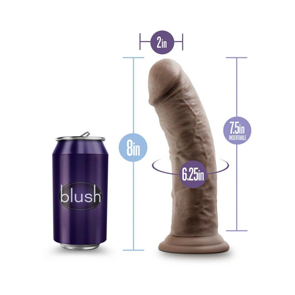 8 inch Dildo from Blush in Dark Brown pictured for anal pleasure for Her or Him