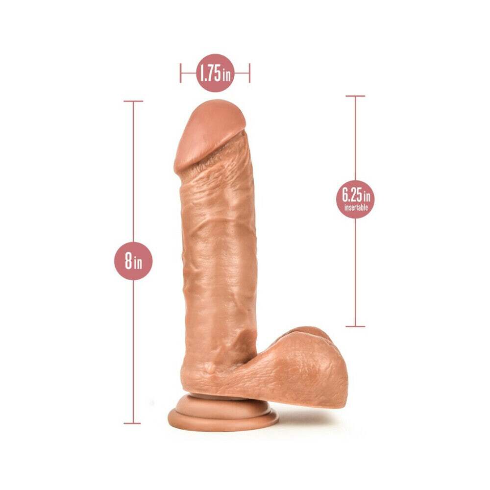 8 inch Dildo by Blush in Tan Light Brown Mocha displayed for pegging Him or Her