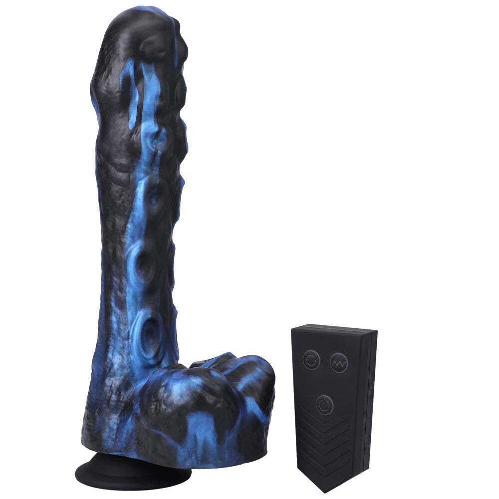 8.5 inch Dildo by Doc Johnson in Blue displayed for pegging Him or Her