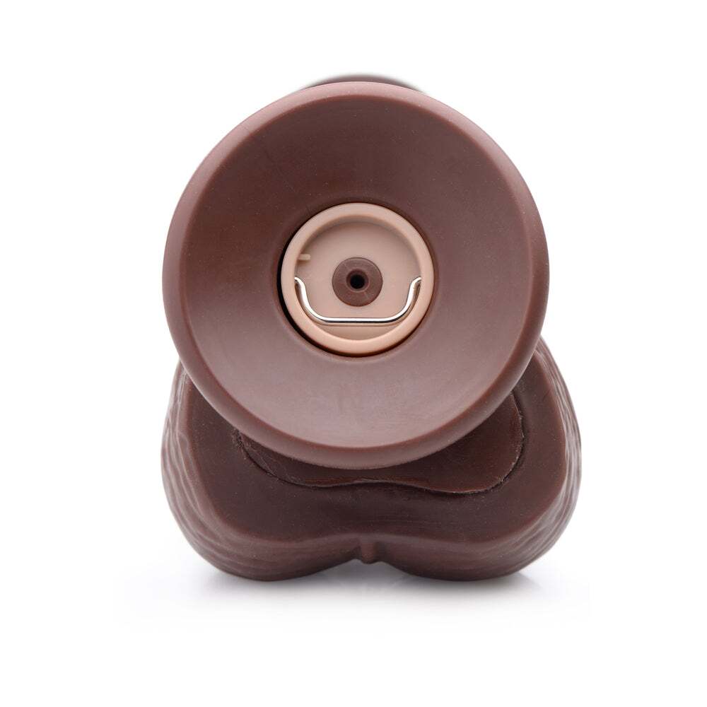 8.5 inch Dildo by XR Brands in Brown Chocolate Cocoa displayed for pegging Him or Her