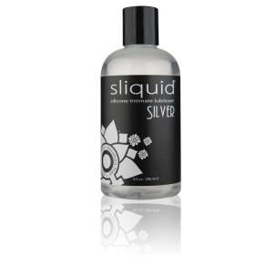 8.5 oz Silicone Lube Sliquid bottle showing smooth, long-lasting formula