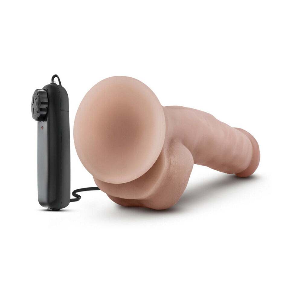 8.75 inch Dildo by Blush in Vanilla Ivory Beige shown for pegging Her or Him