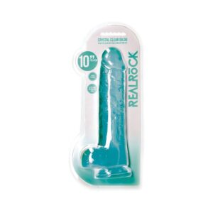 10 inch Dildo Shots Teal Turquoise Aqua RealRock Crystal Realistic With Balls and Suction Cup Turquoise