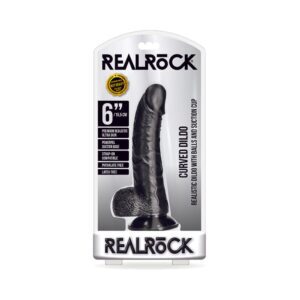6 inch Dildo Shots Black RealRock Realistic Curved With Balls and Suction Cup