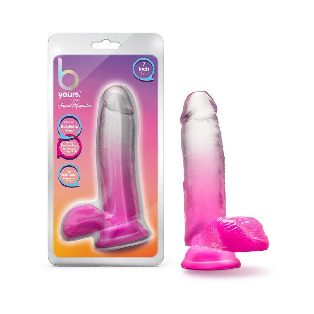 7 inch Dildo by Blush in Hot Pink Magenta Fuchsia shown for use by Her or Him
