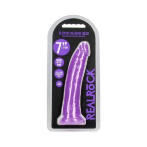 7 inch Dildo Shots Purple RealRock Glow in the Dark Slim Neon