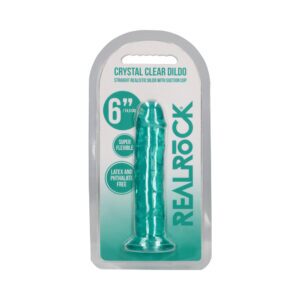 6 inch Dildo Shots Teal Turquoise Aqua RealRock Crystal Straight Without Balls Turquoise