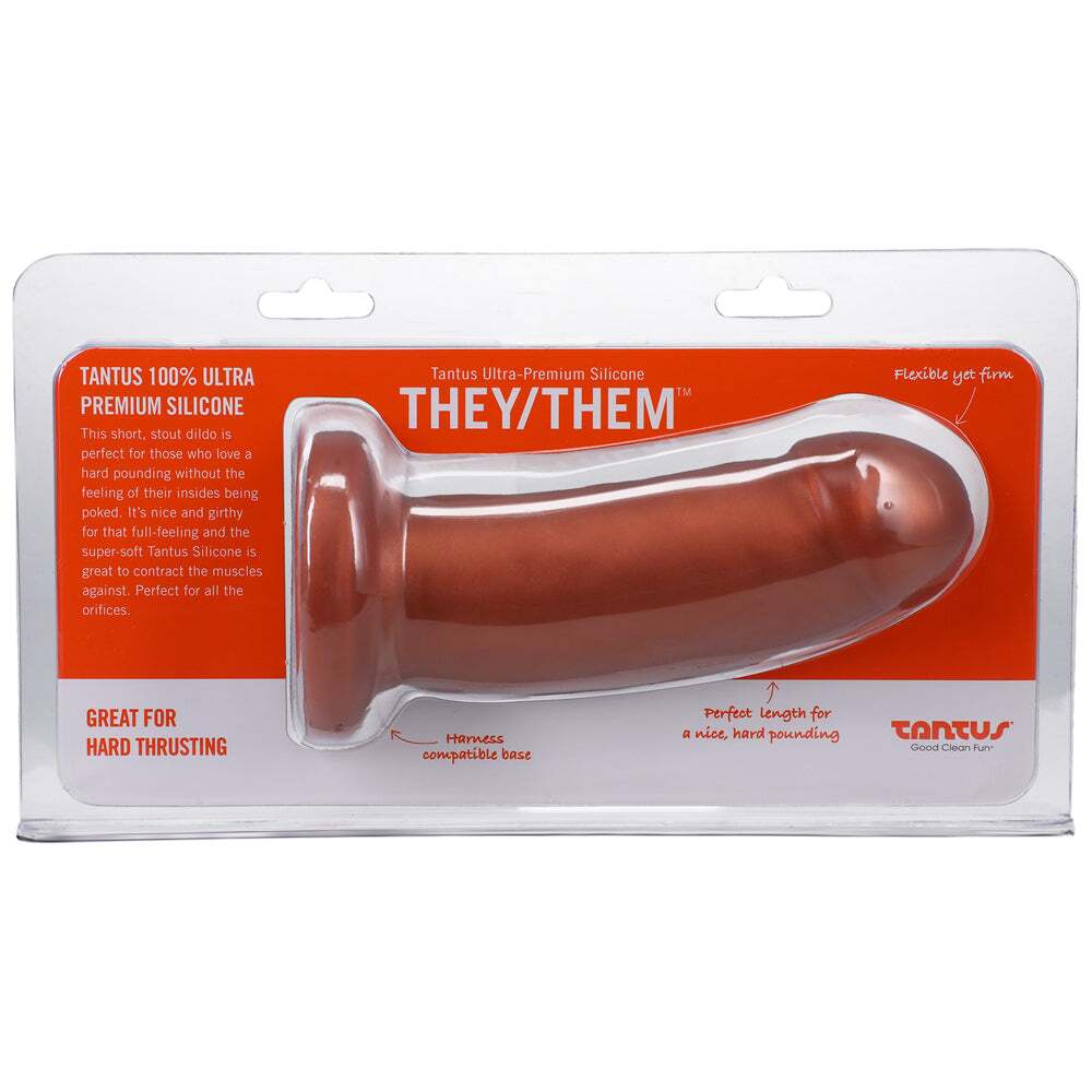 5.5 inch Dildo by Tantus in Copper shown for use by Her or Him