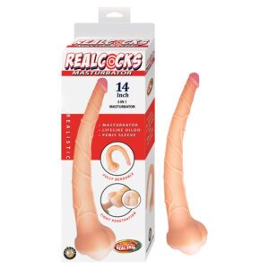 14 inch Dildo Nasstoys Vanilla Ivory Beige Realcocks Masturbator 3 in 1 Sleeve & Stroker Beige