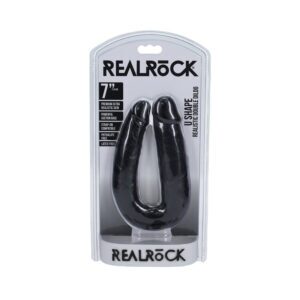 7 inch Dildo Shots Black RealRock U Shaped Double
