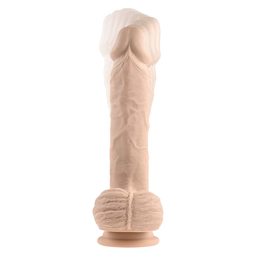 9 inch Dildo by Evolved in Vanilla Ivory Beige displayed for pegging Him or Her