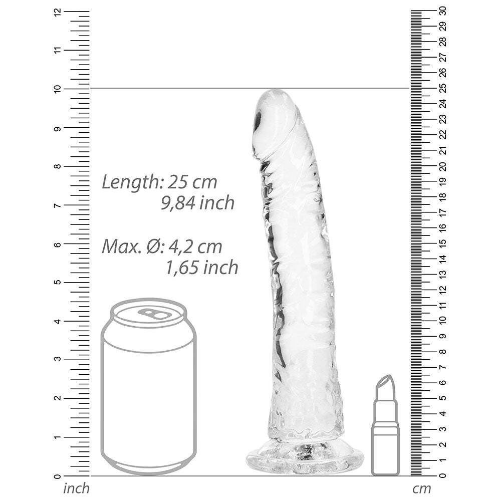 9 inch Dildo by Shots in Clear displayed for pegging Him or Her