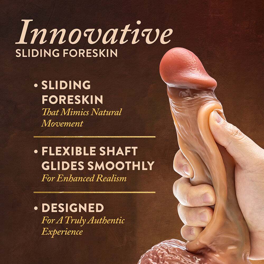 9.5 inch Dildo by Blush in Tan Light Brown Mocha displayed for pegging Him or Her