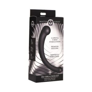 Dildo XR Brands Black Master Series 10X Vibra Crescent Vibrating Silicone Dual Ended