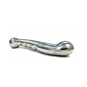 7 inch Dildo by Rouge Garments in Silver Steel Chrome shown for use by Her or Him