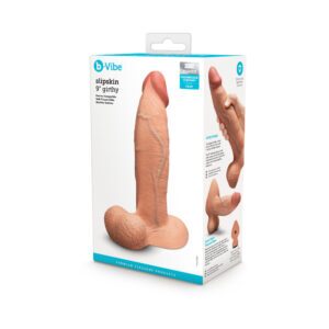 Dildo b-Vibe Tan Light Brown Mocha Slipskin Realistic Silicone Girthy Mocha