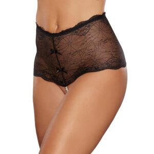 Black Panties Passion & Pearl High Waisted Lace Thong with Pearl O/S by Allure Lingerie