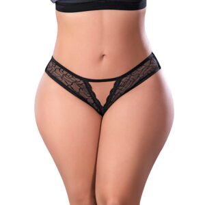 Black Panties Soft Petals Crotchless Panty Black Size Q by Magic Silk